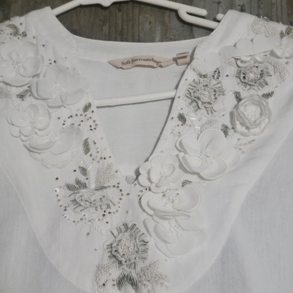 Soft Surroundings cotton linen blend beaded details size small - Picture 2 of 16
